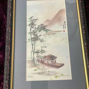 vintage lithograph print painting of the “summer” Season by Ling-Fu Yang framed